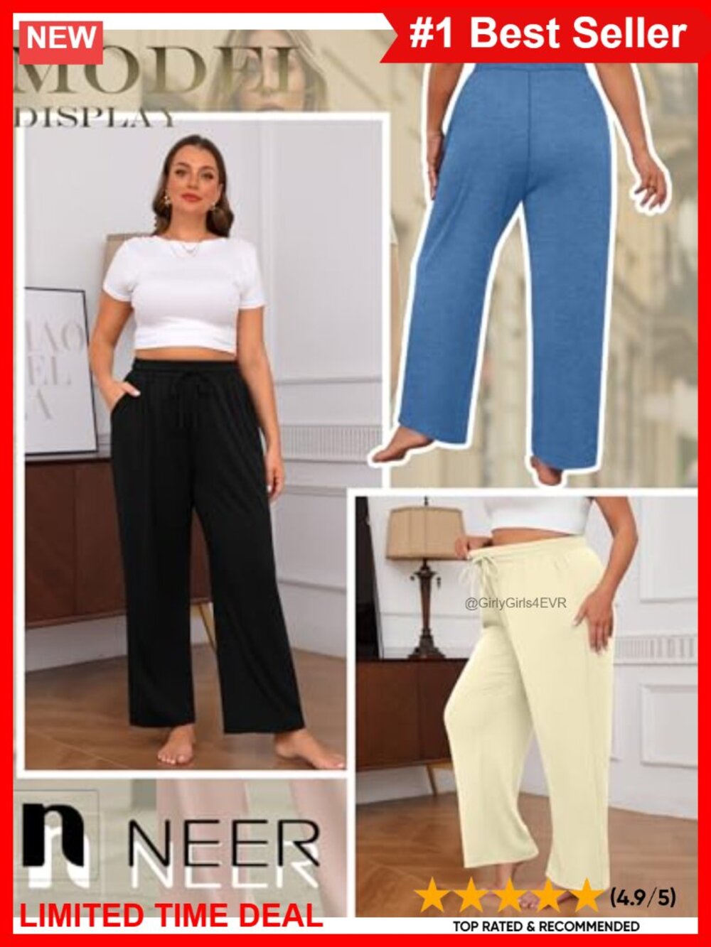 Plus Size Wide Leg Sweatpants High Waist Drawstring Pockets Palazzo Pants - Picture 5 of 6